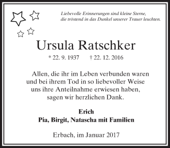 Traueranzeige von Ursula Ratschker von  Camberger Anzeiger
