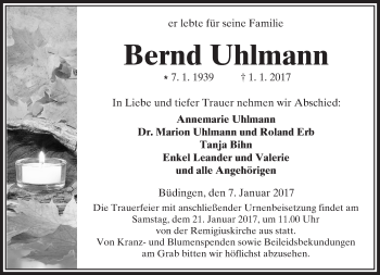 Traueranzeige von Bernd Uhlmann von  Kreisanzeiger