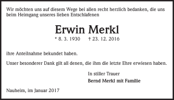 Traueranzeige von Erwin Merkl von Trauerportal Rhein Main Presse