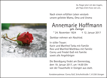 Traueranzeige von Annemarie Hoffmann von  Usinger Anzeiger