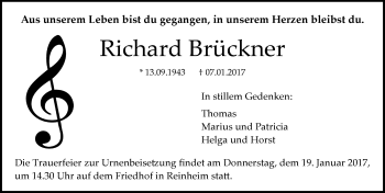 Traueranzeige von Richard Brückner von Trauerportal Echo Online
