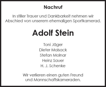 Traueranzeige von Adolf Stein von Trauerportal Rhein Main Presse