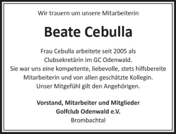 Traueranzeige von Beate Cebulla von Trauerportal Echo Online