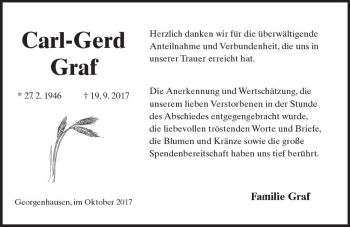 Traueranzeige von Carl-Gerd Graf von Trauerportal Echo Online
