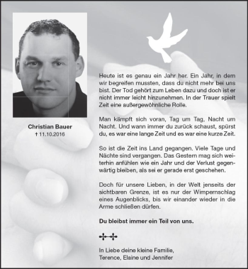 Traueranzeige von Christian Bauer von Trauerportal Rhein Main Presse