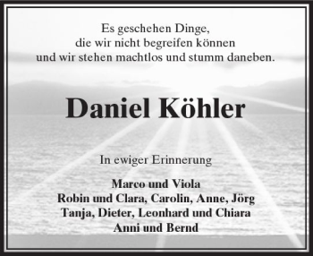 Traueranzeige von Daniel Köhler von VRM Trauer