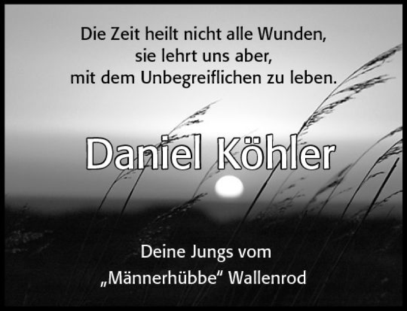  Traueranzeige für Daniel Köhler vom 24.10.2017 aus VRM Trauer