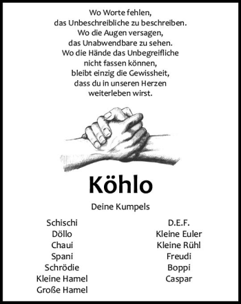 Traueranzeige von Daniel Köhler von VRM Trauer
