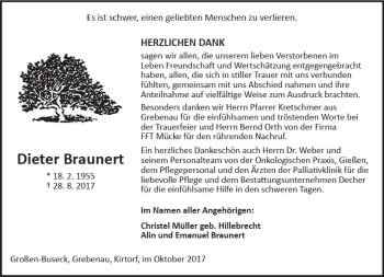 Traueranzeige von Dieter Braunert von VRM Trauer