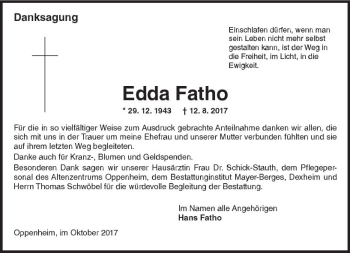 Traueranzeige von Edda Fatho von Trauerportal Rhein Main Presse