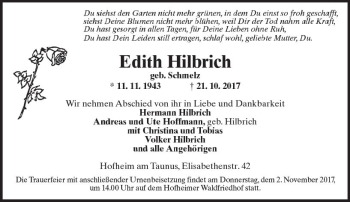 Traueranzeige von Edith Hilbrich von Trauerportal Rhein Main Presse