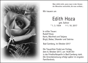 Traueranzeige von Edith Hoza von  Camberger Anzeiger