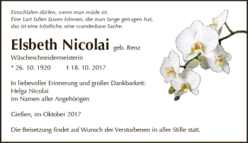Traueranzeige von Elsbeth Nicolai von  Gießener Anzeiger