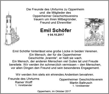 Traueranzeige von Emil Schöfer von Trauerportal Rhein Main Presse