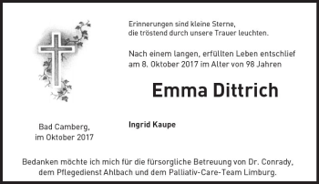 Traueranzeige von Emma Dittrich von  Camberger Anzeiger