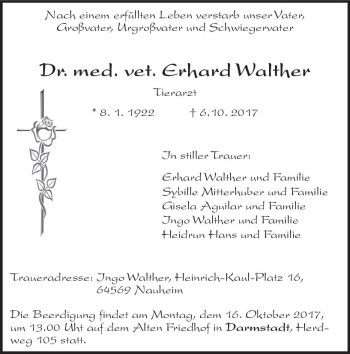 Traueranzeige von Erhard Walther von Trauerportal Echo Online