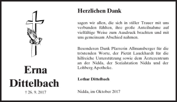 Traueranzeige von Erna Dittelbach von  Kreisanzeiger