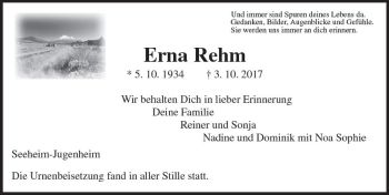 Traueranzeige von Erna Rehm von Trauerportal Echo Online