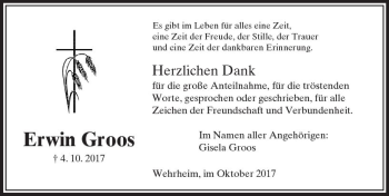 Traueranzeige von Erwin Groos von  Usinger Anzeiger