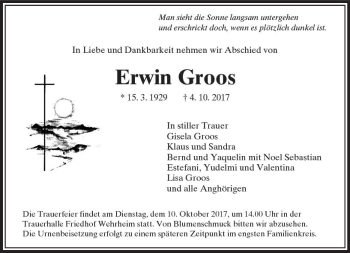 Traueranzeige von Erwin Groos von  Usinger Anzeiger