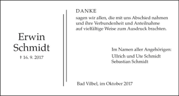 Traueranzeige von Erwin Schmidt von  Gießener Anzeiger