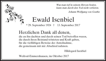 Traueranzeige von Ewald Isenbiel von  Usinger Anzeiger