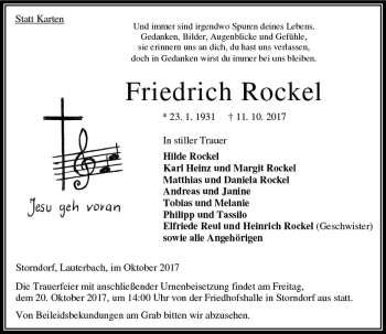 Traueranzeige von Friedrich Rockel von VRM Trauer