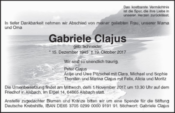 Traueranzeige von Gabriele Clajus von Trauerportal Echo Online
