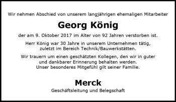 Traueranzeige von Georg König von Trauerportal Echo Online