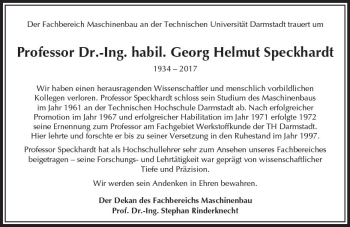 Traueranzeige von Georg Helmut Speckhardt von Trauerportal Echo Online