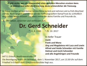 Traueranzeige von Gerd Schneider von Trauerportal Echo Online