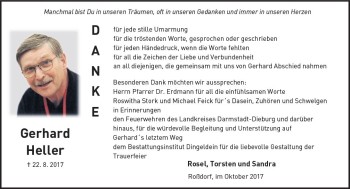 Traueranzeige von Gerhard Heller von Trauerportal Echo Online