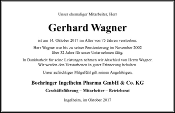 Traueranzeige von Gerhard Wagner von Trauerportal Rhein Main Presse