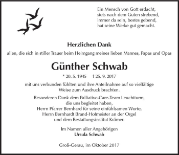 Traueranzeige von Günther Schwab von Trauerportal Echo Online