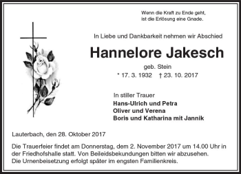 Traueranzeige von Hannelore Jakesch von VRM Trauer