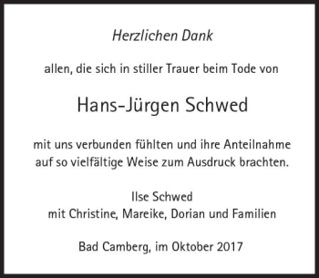 Traueranzeige von Hans-Jürgen Schwed von  Camberger Anzeiger