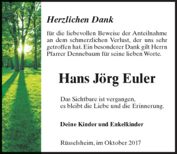 Traueranzeige von Hans Jörg Euler von Trauerportal Rhein Main Presse