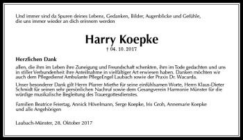 Traueranzeige von Harry Koepke von  Gießener Anzeiger