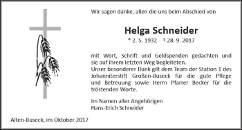 Traueranzeige von Helga Schneider von  Gießener Anzeiger