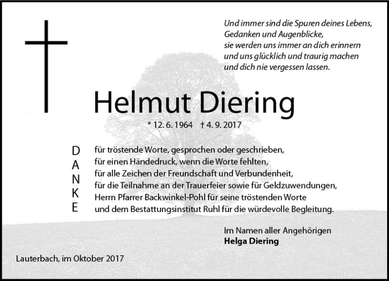  Traueranzeige für Helmut Diering vom 28.10.2017 aus VRM Trauer