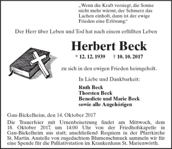 Traueranzeige von Herbert Beck von Trauerportal Rhein Main Presse