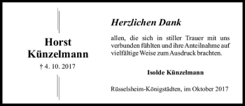 Traueranzeige von Horst Künzelmann von Trauerportal Rhein Main Presse