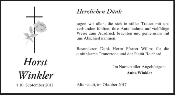 Traueranzeige von Horst Winkler von  Kreisanzeiger