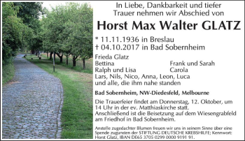 Traueranzeige von Horst Max Walter Glatz von Trauerportal Rhein Main Presse