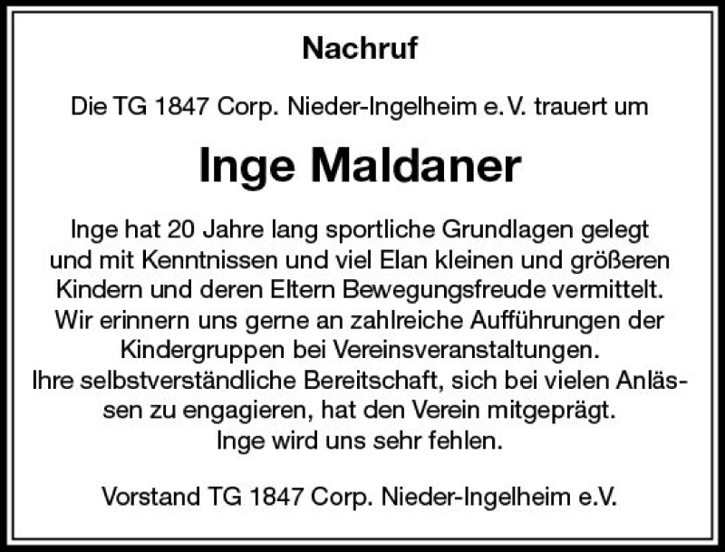  Traueranzeige für Inge Maldaner vom 13.10.2017 aus Trauerportal Rhein Main Presse