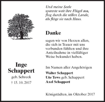 Traueranzeige von Inge Schappert von Trauerportal Rhein Main Presse