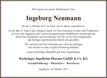 Traueranzeige von Ingeborg Neumann von Trauerportal Rhein Main Presse