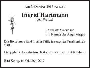 Traueranzeige von Ingrid Hartmann von Trauerportal Echo Online