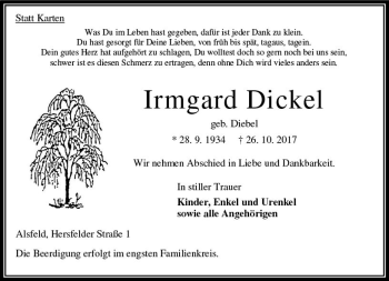Traueranzeige von Irmgard Dickel von VRM Trauer