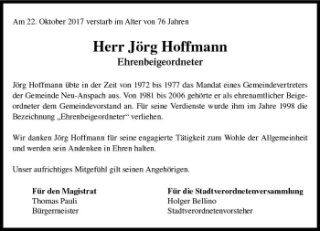 Traueranzeige von Jörg Hoffmann von  Usinger Anzeiger